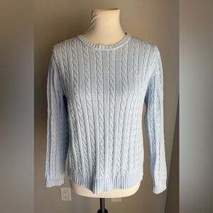 Lauren Ralph Lauren Cable-Knit 100% Cotton Crewneck Sweater In Light Blue Size M